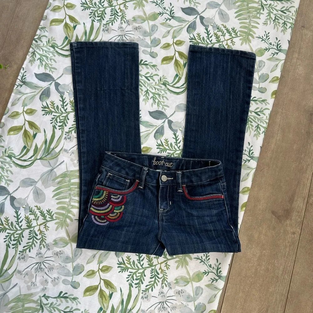 Old Navy Navy Boot-Cut Jeans with Multicolor Embroidery